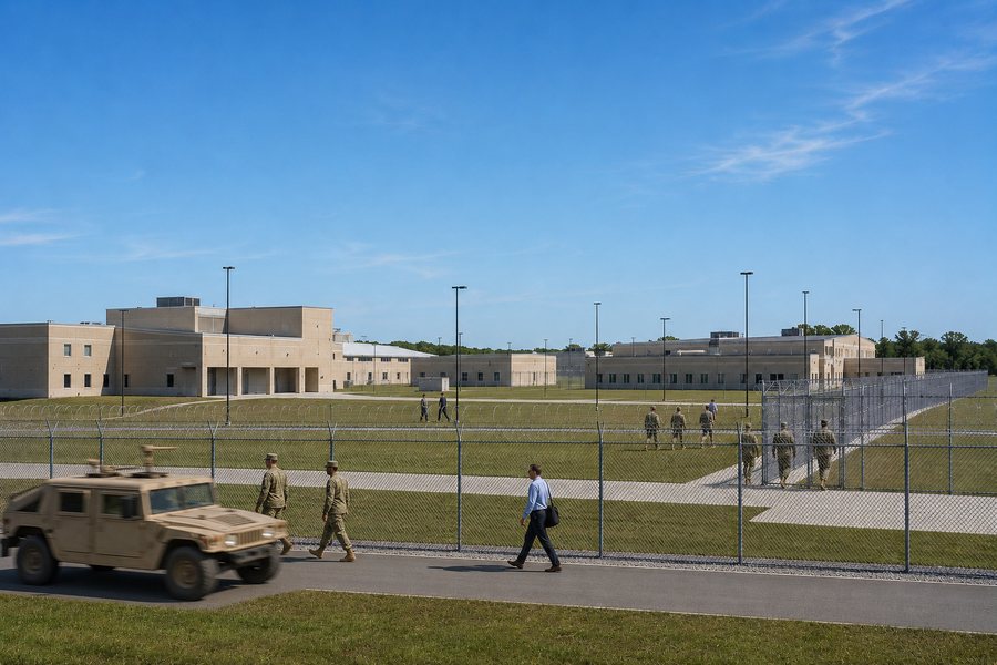 Service members on a military installation in daylight.